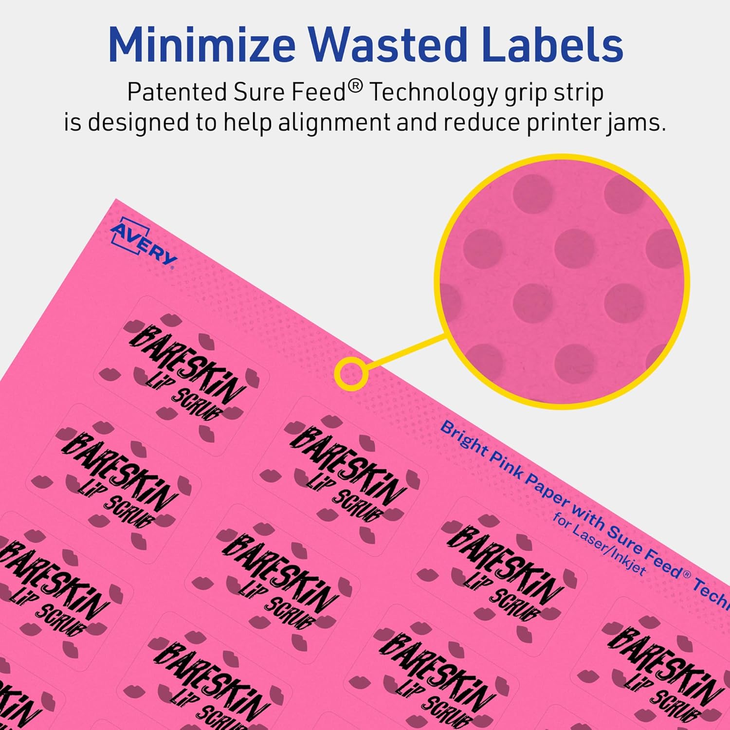 Avery Printable Rectangle Labels, Sure Feed Technology, 1\" x 1-1/2\", Bright Pink, Print-to-The-Edge, Laser/Inkjet Printable