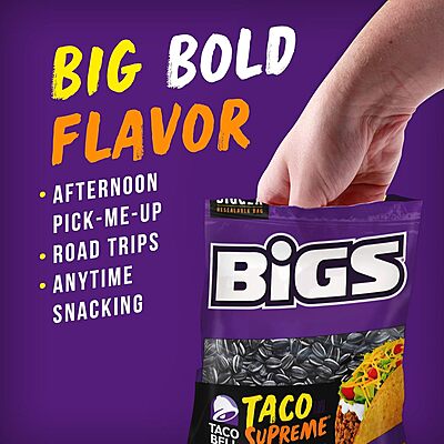 BIGS Sunflower Seeds, Taco Bell Taco Supreme Flavor, 5.35 oz. (Pack of 12)