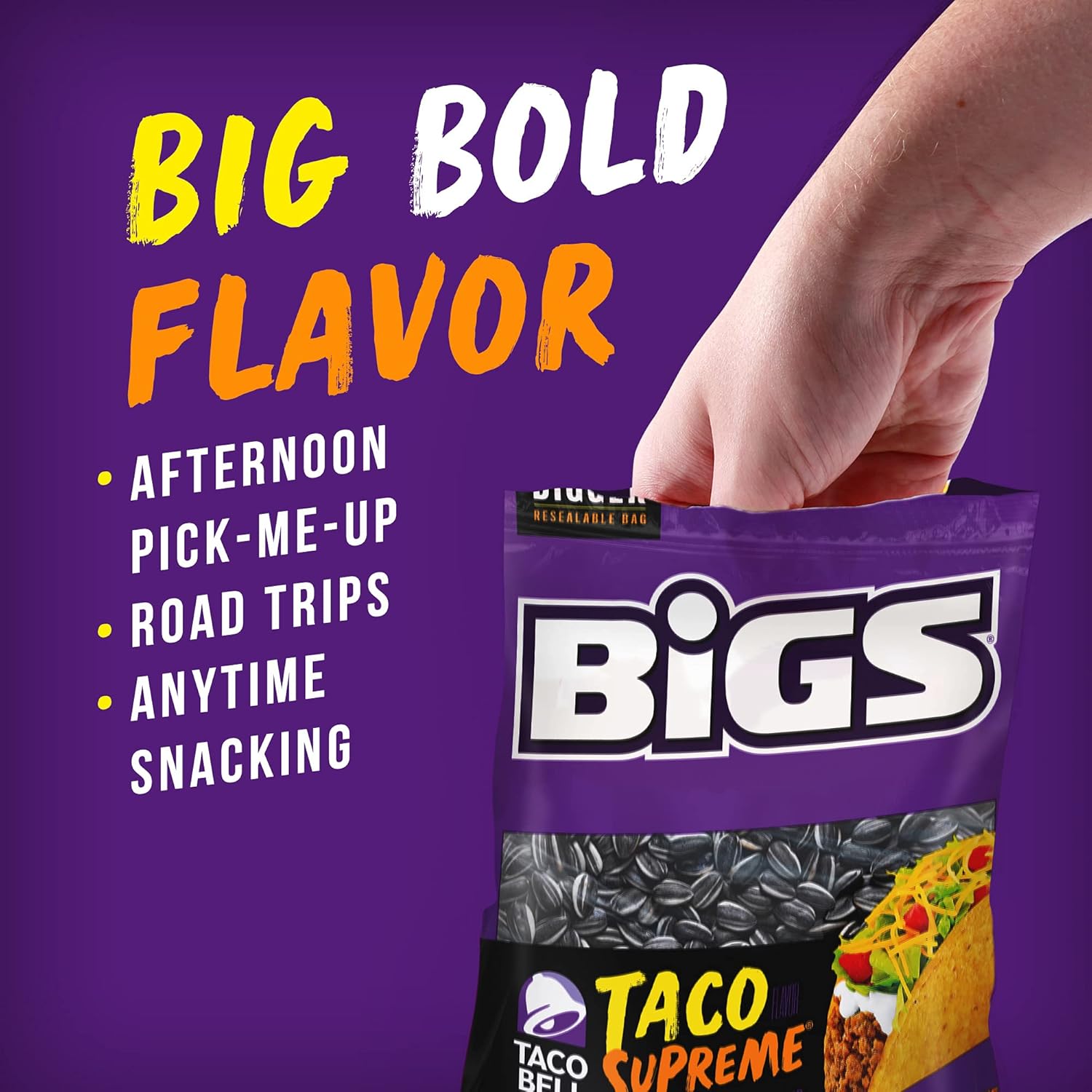 BIGS Sunflower Seeds, Taco Bell Taco Supreme Flavor, 5.35 oz. (Pack of 12)