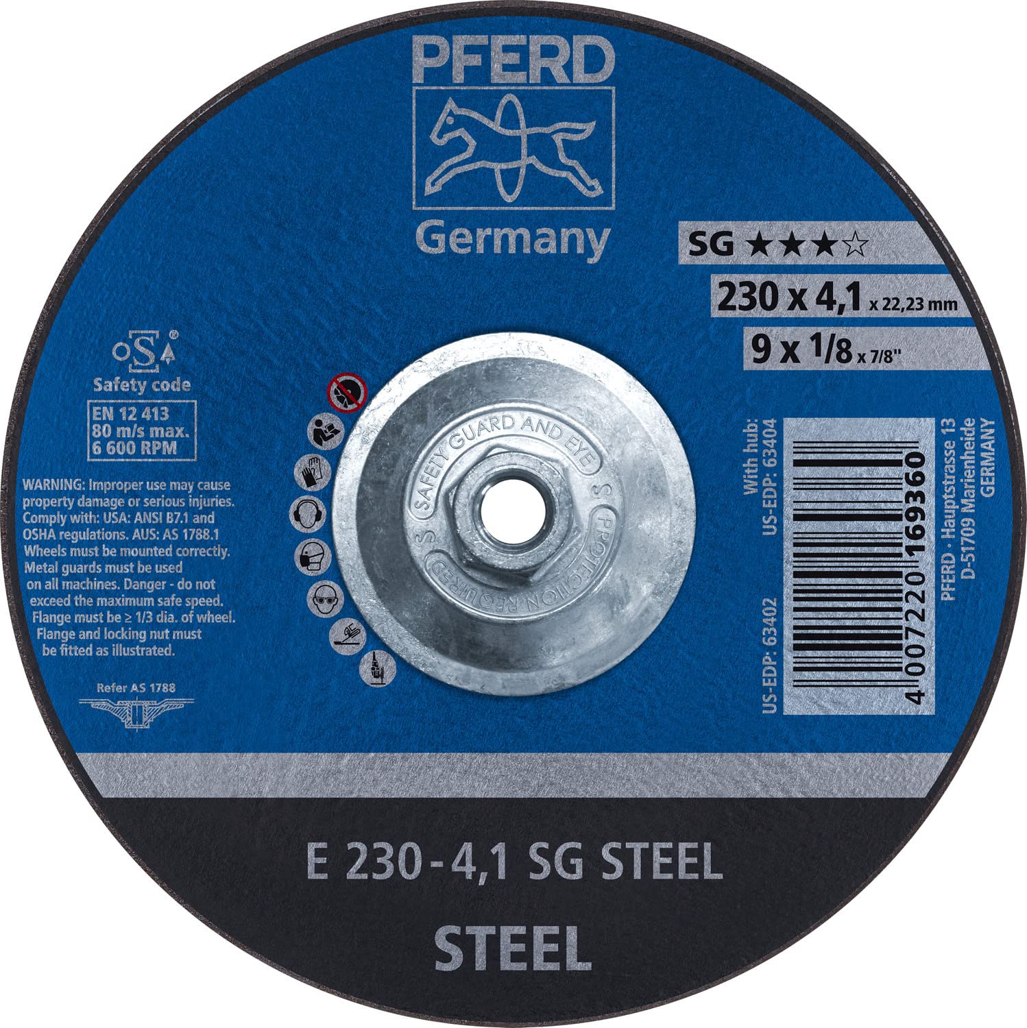 PFERD 63404 9" x 1/8" Pipeline Wheel, 5/8-11 Thd. (4.1mm) A 24 R SG-PIPE - (10 Pack)