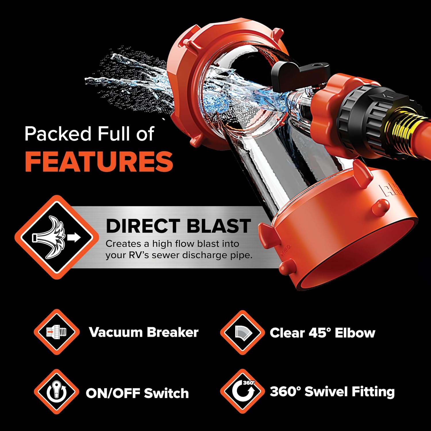 Camco Rhino Blaster RV Tank Rinser with Backflow Preventer – Camco RV Accessories for Toilet and Waste Tank Cleaning