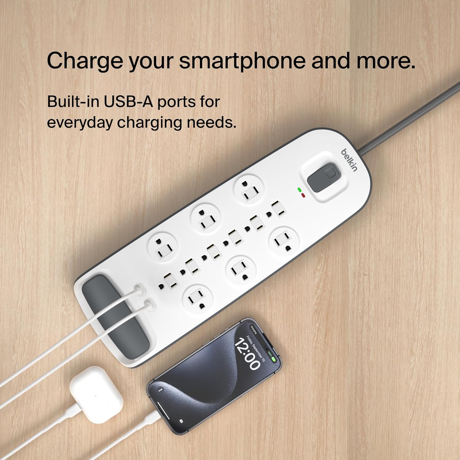 Belkin USB Power Strip Surge Protector - 12 AC Multiple Outlets & 2 USB Ports - 6 ft Long Flat Plug Extension Cord for Home