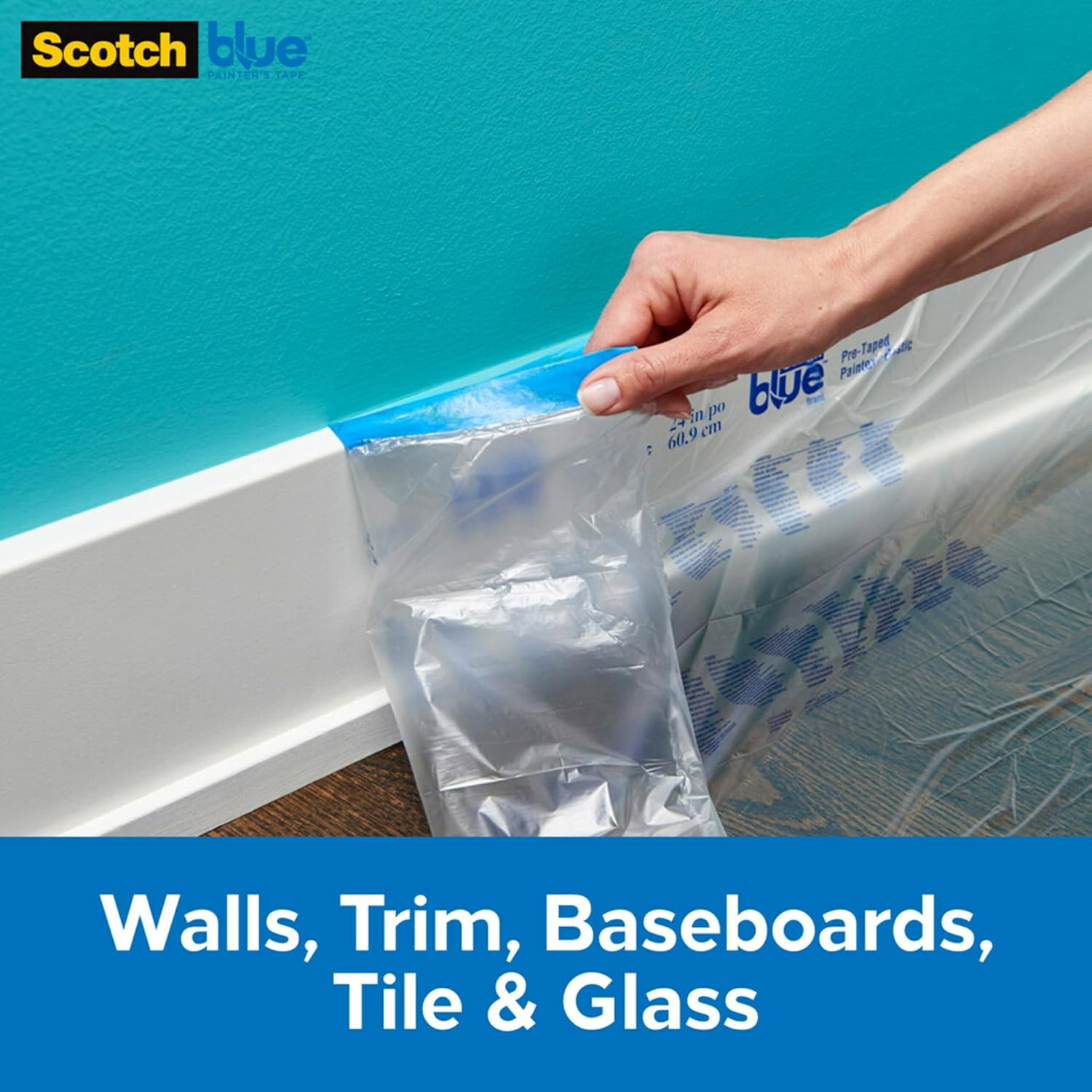 ScotchBlue Pre Plastic Painters Tape, 24 in x 30yd, Tape & Masking Film Combined in One Product