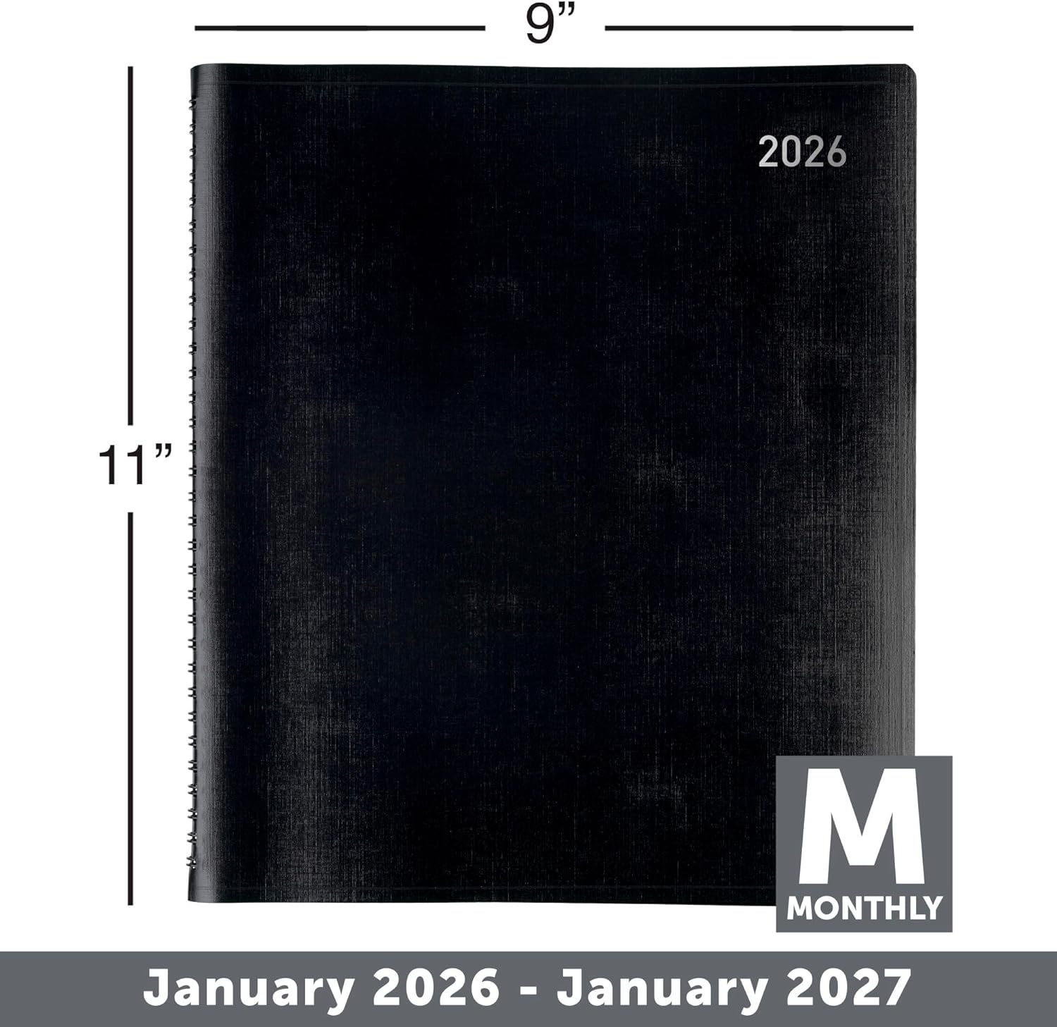 Office Depot Brand Monthly Planner, 9" x 11", Black, January 2026 to January 2027, OD71060026