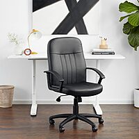 Boss Office Products Ergonomic Mid-Back Leather Chair, Black