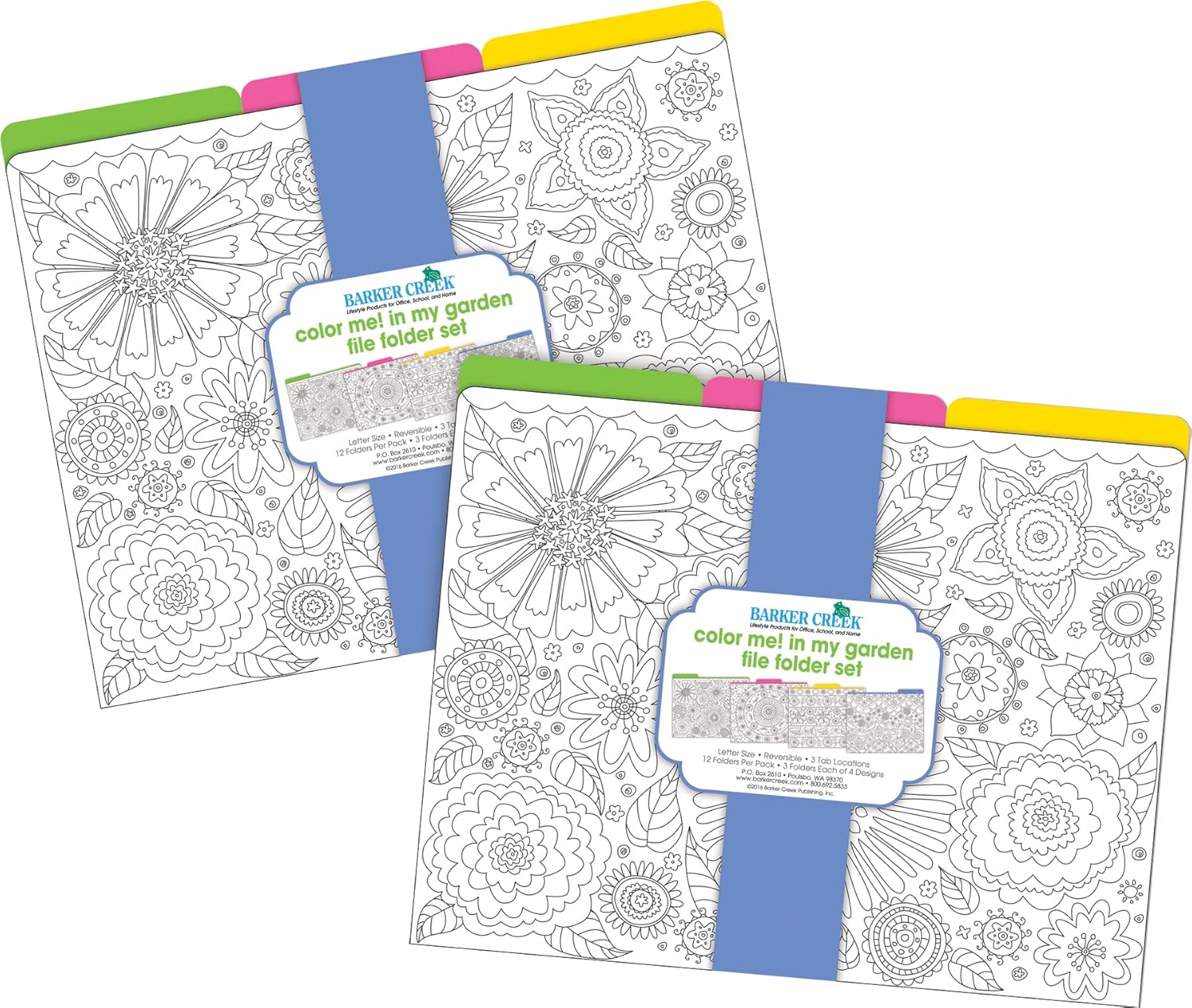 Barker Creek Designer File Folders Set of 24, Color Me! in My Garden, Multi-Design Set, Adult Coloring Book Style