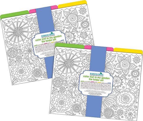Barker Creek Designer File Folders Set of 24, Color Me! in My Garden, Multi-Design Set, Adult Coloring Book Style, Letter-Size, 1/3 Cut Tabs, 24 Folders in Set (3964)