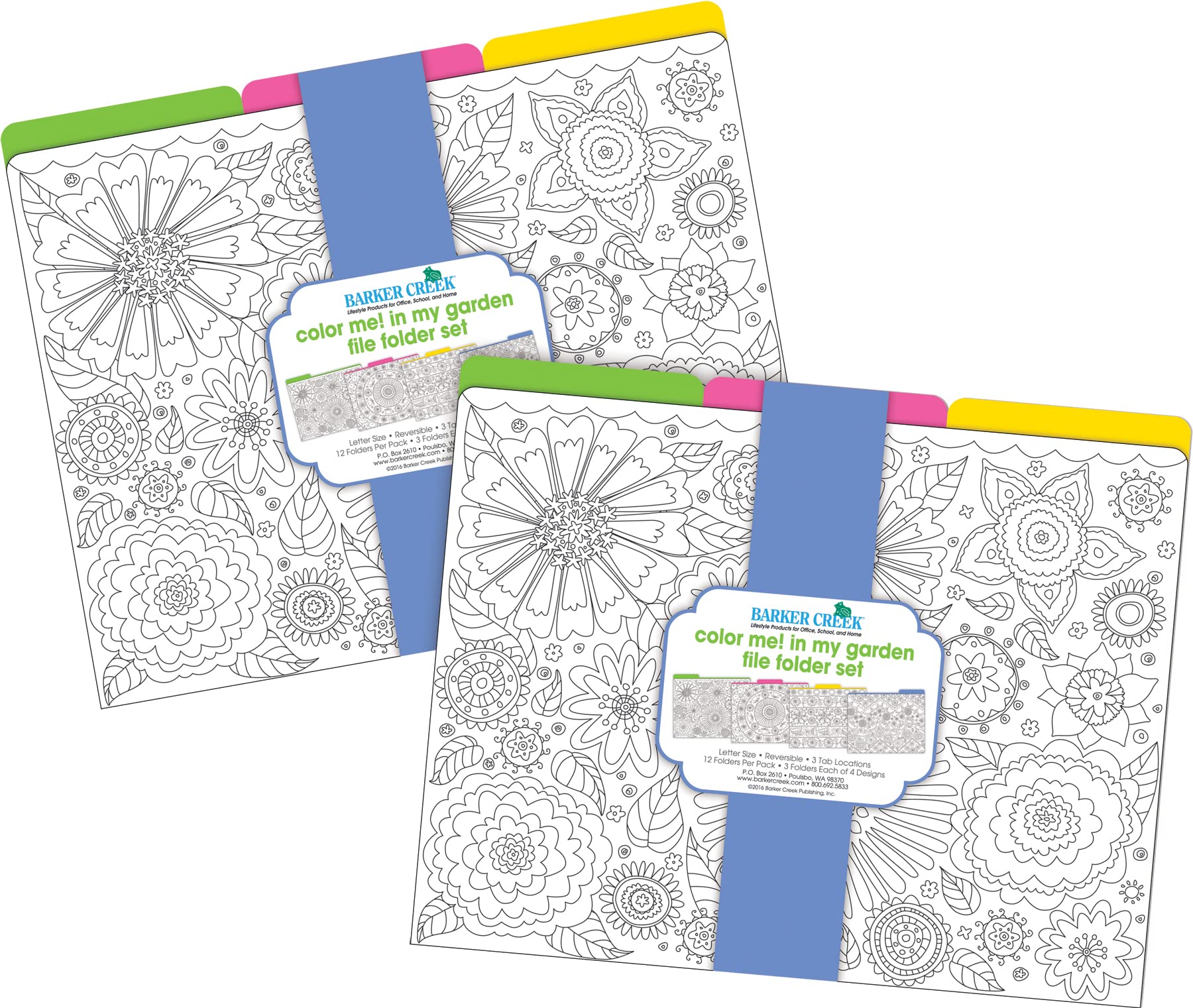 Barker Creek Designer File Folders Set of 24, Color Me! in My Garden, Multi-Design Set, Adult Coloring Book Style