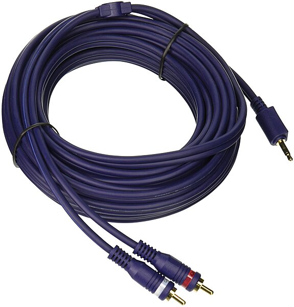 C2G Legrand 3.5MM to RCA Y-Cable, 25 Foot Y Splitter Audio Cable RCA, Blue 3.5MM to RCA Audio Cable, 1 Count, C2G 40616