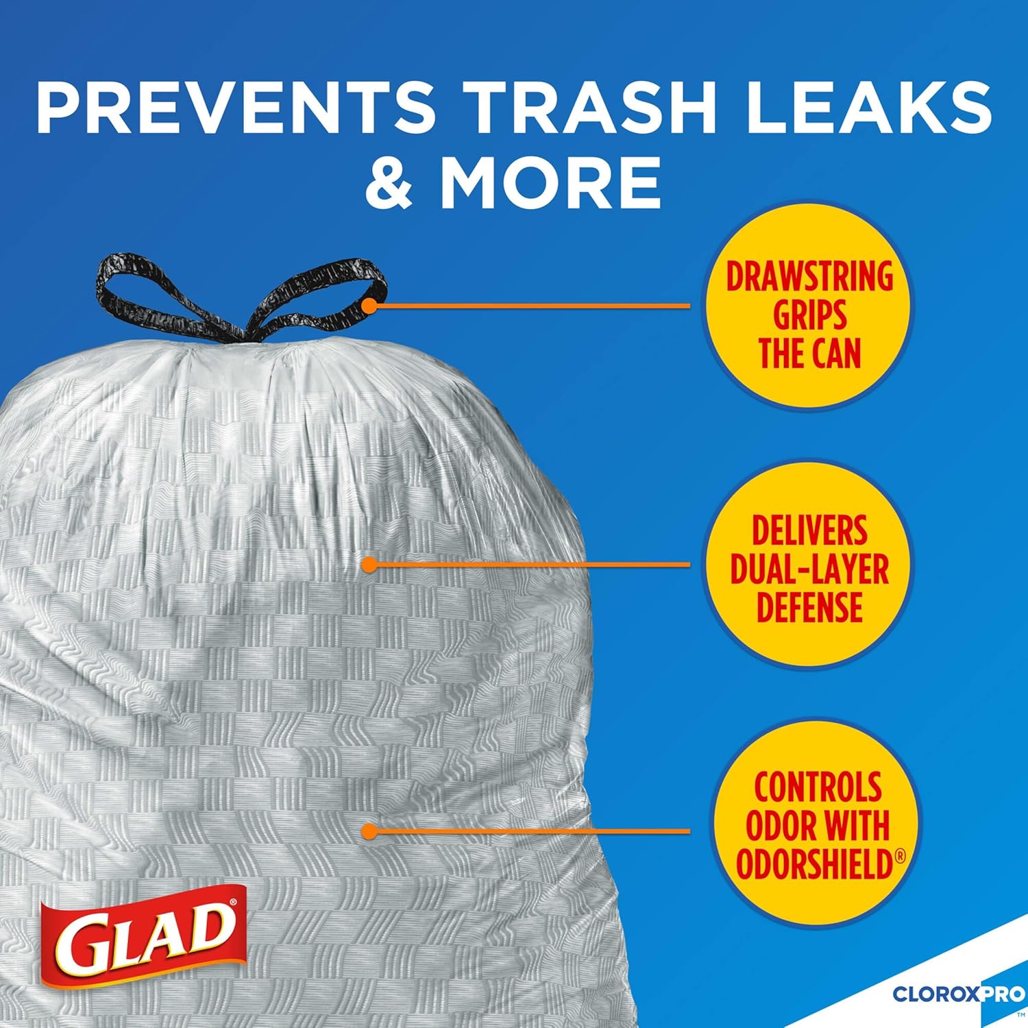 Glad Trash Bags, ForceFlex Tall Kitchen Drawstring Garbage Bags, Clorox 13 Gallon Trash Bags for Tall Trash Can
