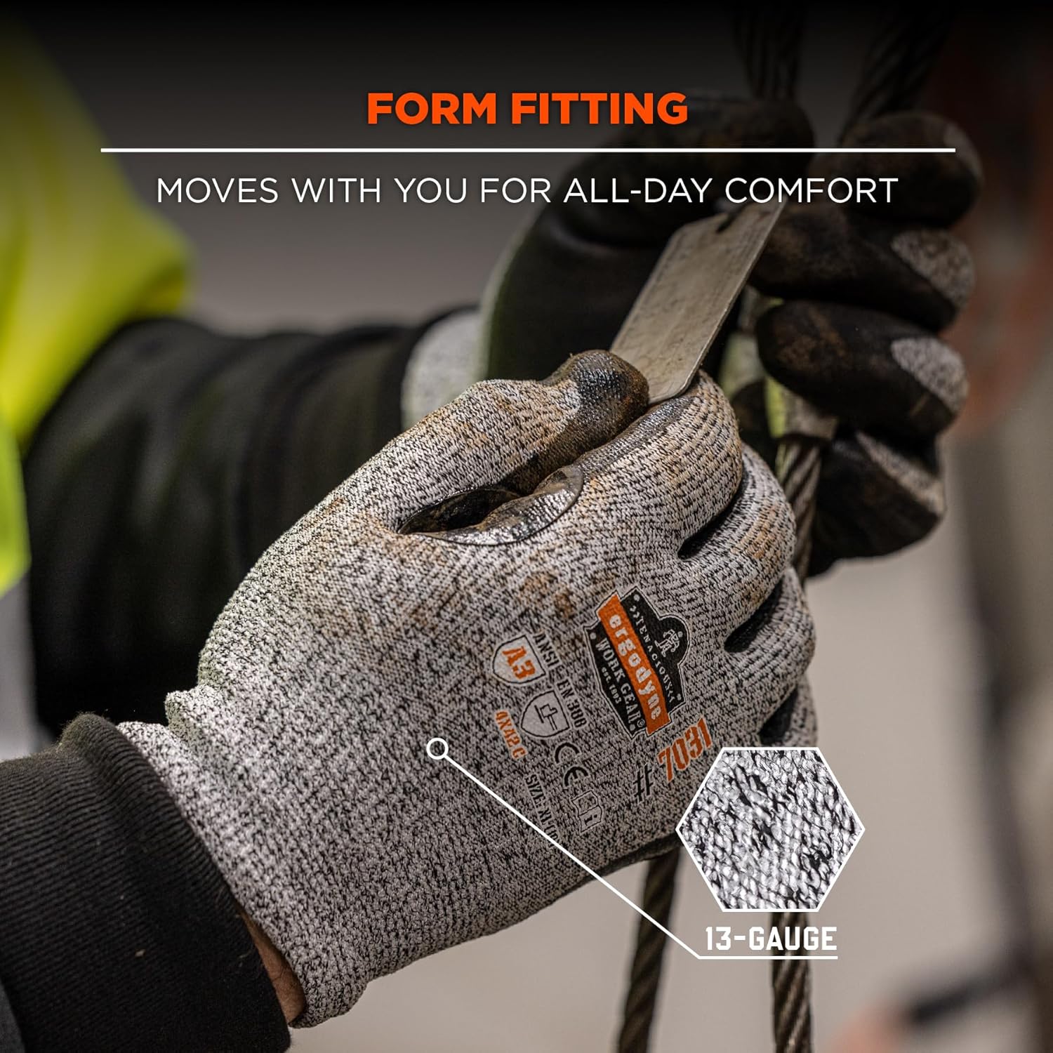 Ergodyne unisex adult Cut Resistant Work Gloves, A3, Surfaces, ANSI A3 Sandy Nitrile Coated Palms for Optimal Grip