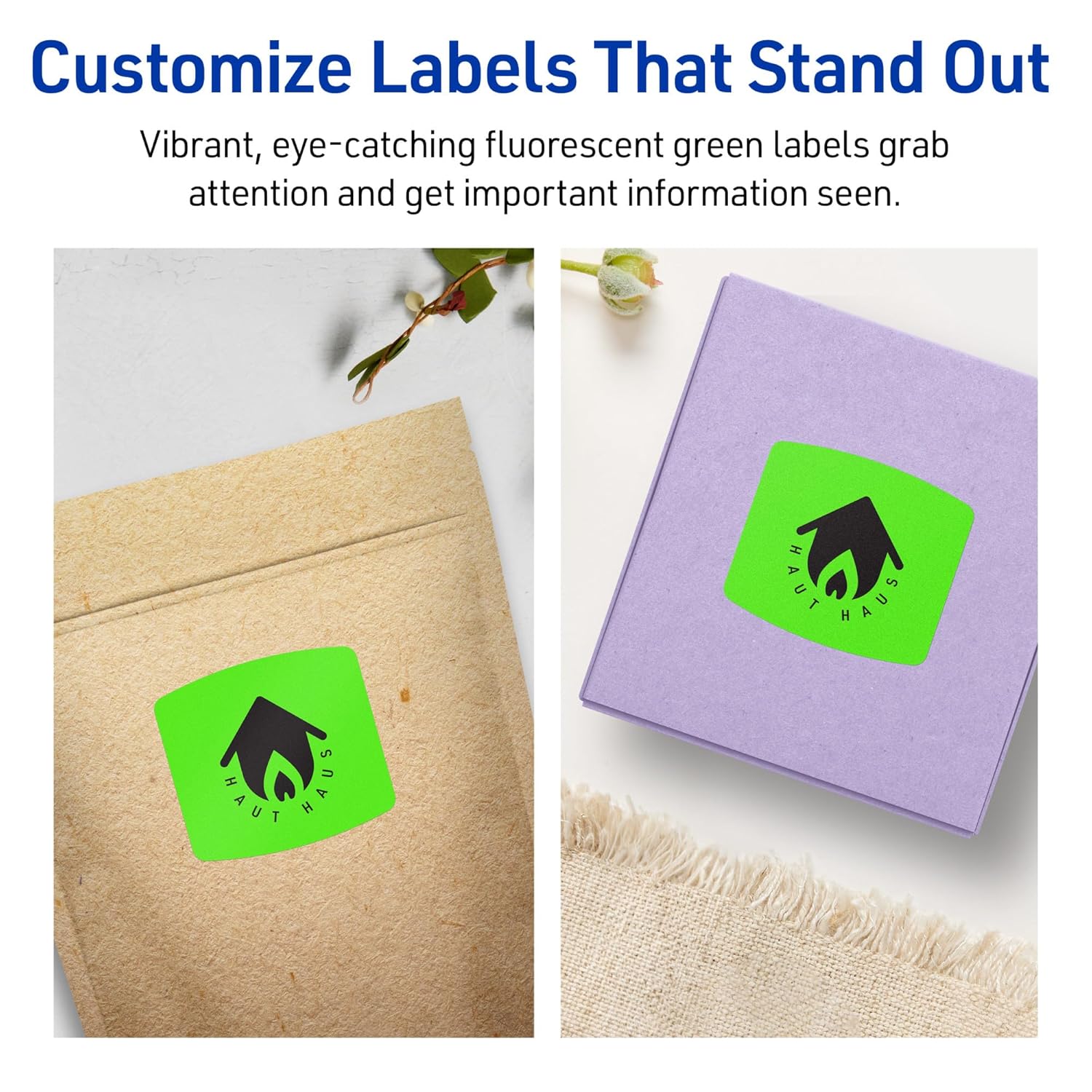 Avery Printable Arched Square Labels with Sure Feed Technology, 2 in. x 2-3/16 in., Neon Green, Print-to-The-Edge