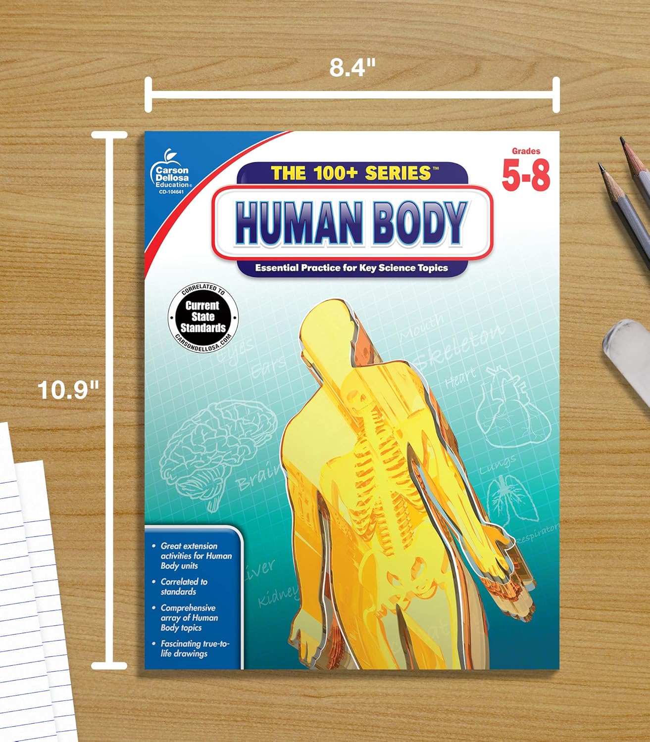 Carson Dellosa The 100+ Series: Human Body WorkbookGrades 5-8 Science Book, Human Anatomy, Bones, Muscles, Organs