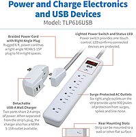 Tripp Lite Surge Protector Power Strip 7-Outlet with 2 USB Ports 6ft Cord White (TLP616USB)