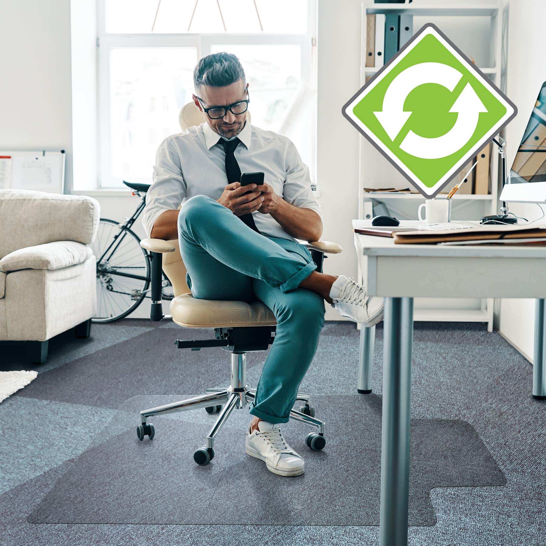 FLOORTEX Cleartex Enhanced Polymer Lipped Chair Mat for Carpets up to 3/8"