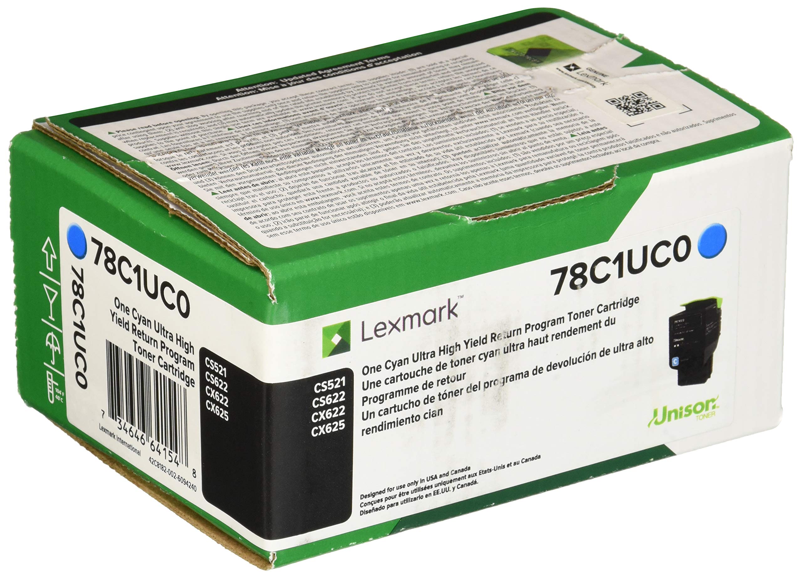 Lexmark 78C1UC0 Cyan Ultra High Yield Return Program Toner Cartridge