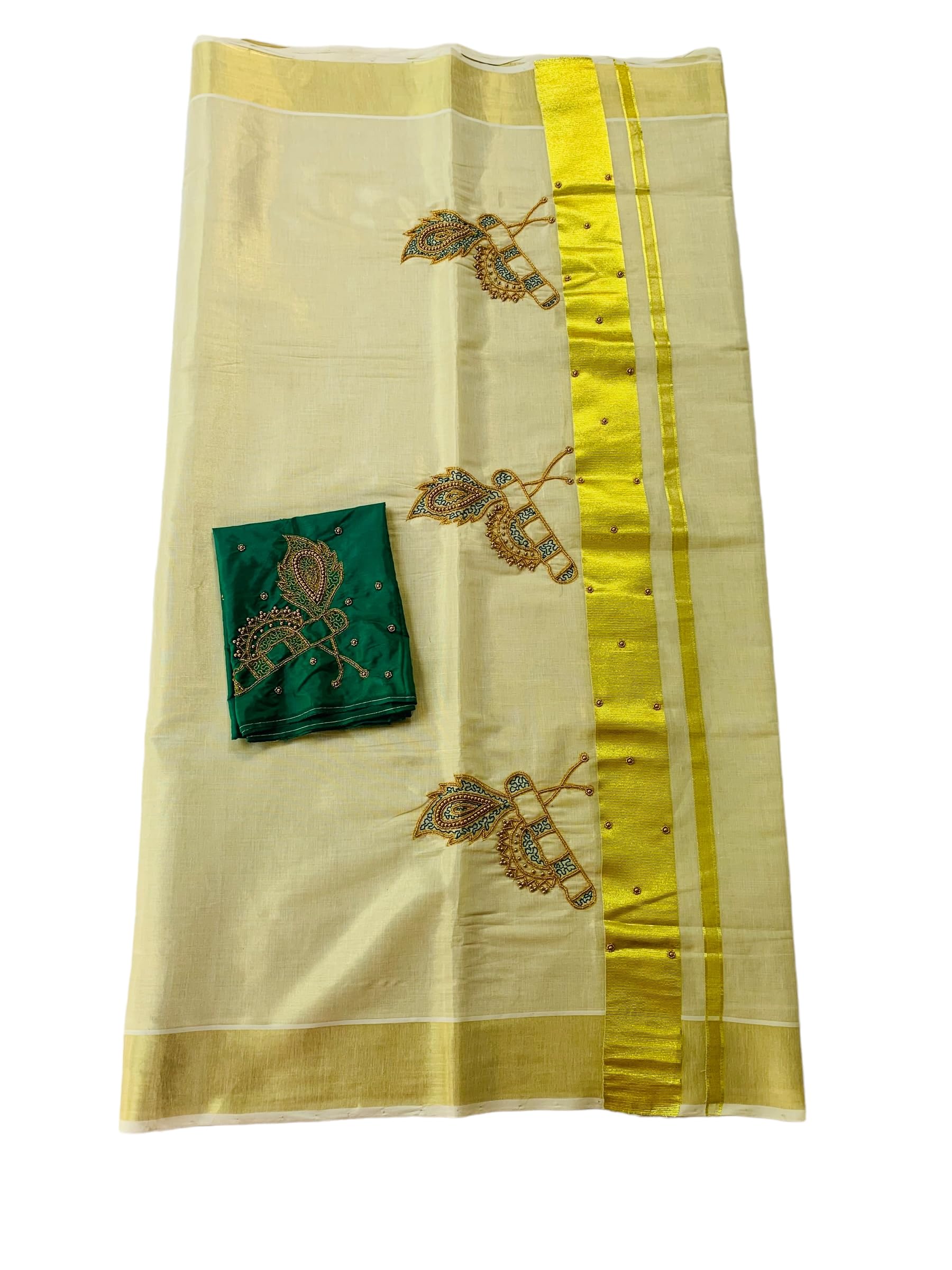 Kuthampully Kerala Kasavu Sarees For Women | Handcrafted Aari work Kerala Sarees | Tissue Onam Saree With Running Blouse | South Indian Sarees | Onam Saree EKM-780