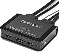 StarTech.com 2 Port DisplayPort KVM Switch - 4K 60Hz - Compact Dual Port UHD DP 1.2 USB Desktop KVM Switch with 4ft Cables