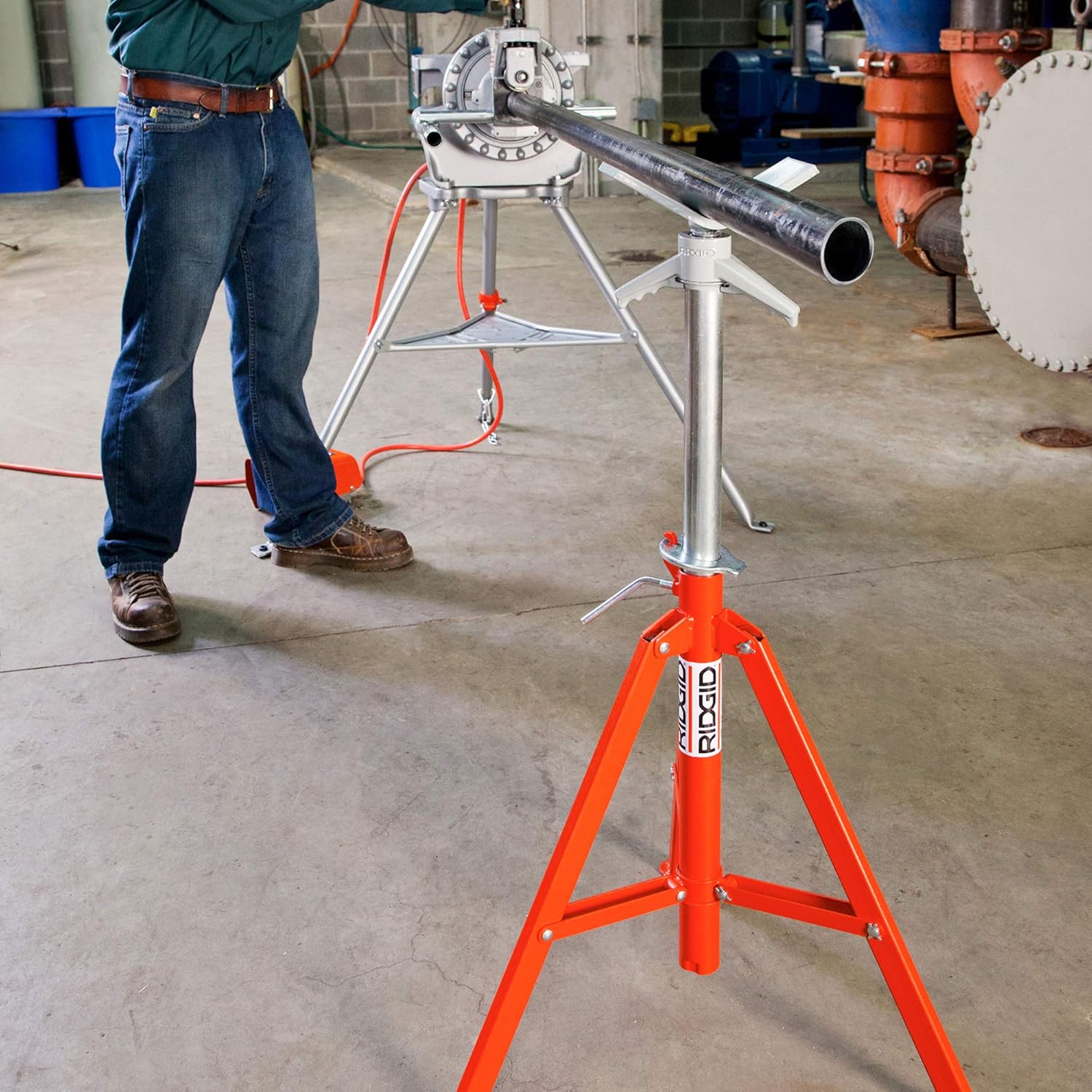 RIDGID 56662 Model VJ-99 V Head High Pipe Stand, 12-inch Pipe Stand, Red