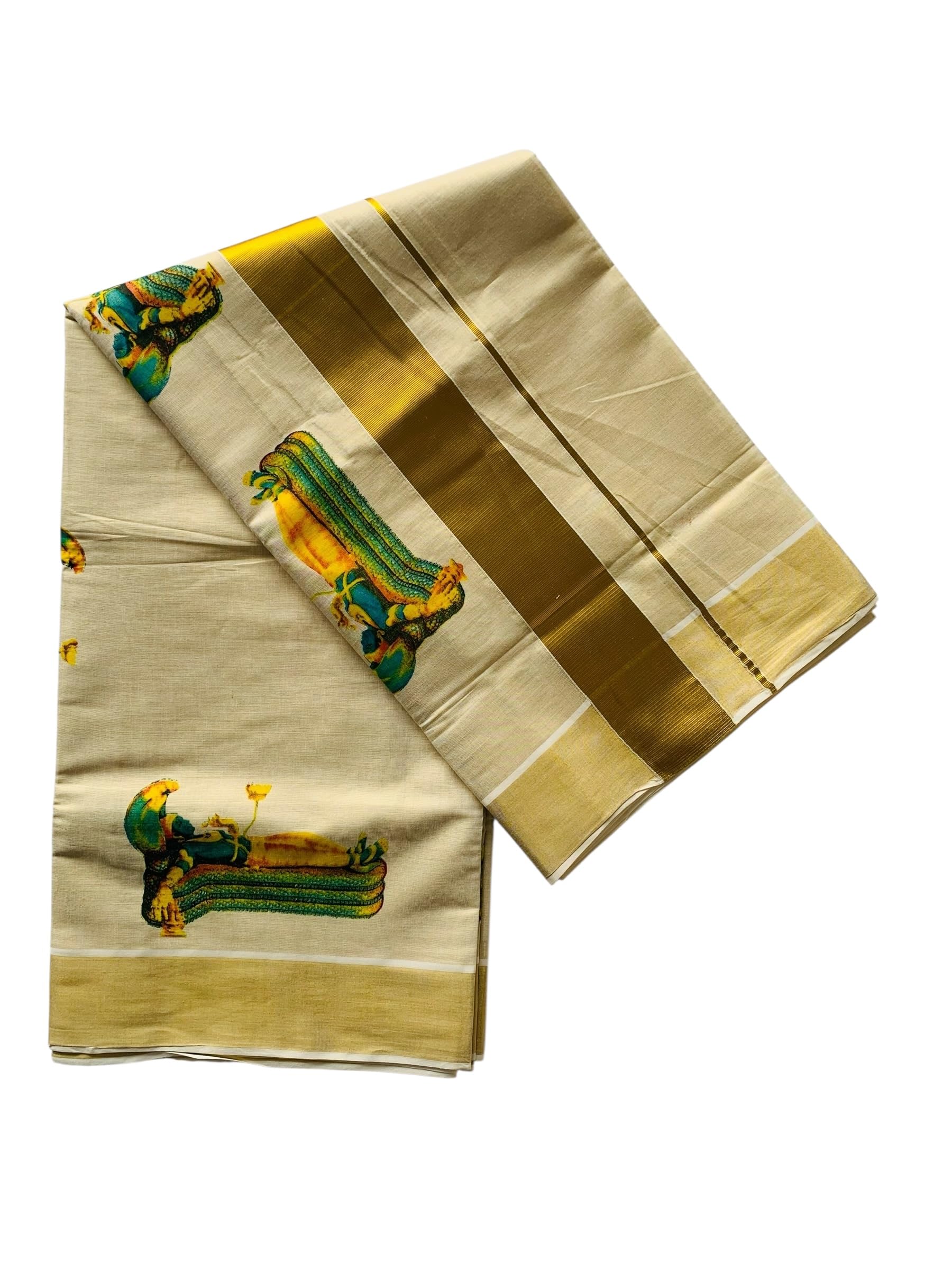 Kuthampully Kerala Saree |Traditional South Indian Sarees |Onam Cotton Kasavu Saree |Authentic South Cultural Sarees With Running Blouse | Mural Hand Printed Kasavu Saree | EKM-665 Pack -1
