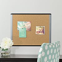 U Brands MOD Cork Bulletin Board, 20"x16", Black and Gray Frame, Industrial Grade Pinning Surface, includes Push Pins