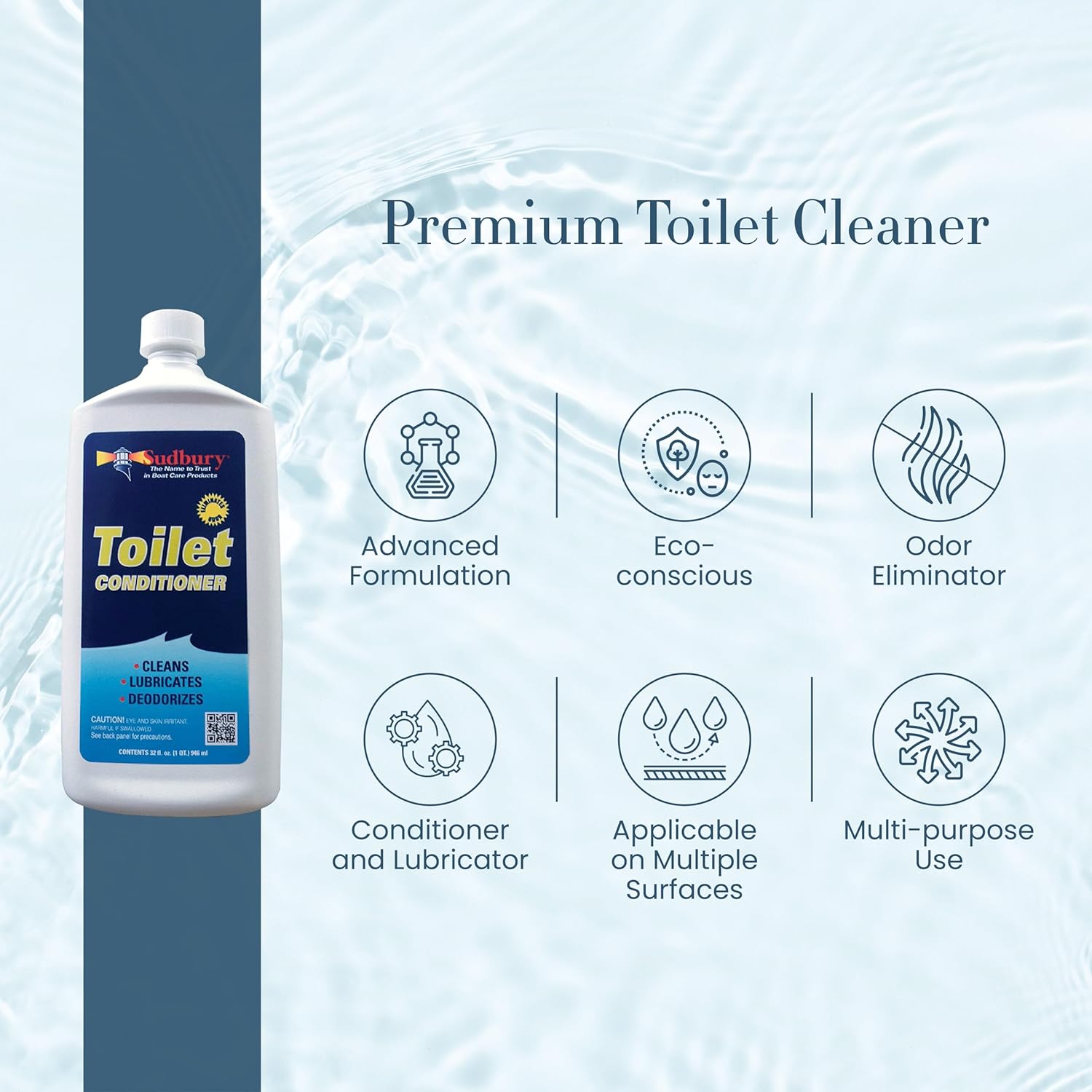 Sudbury Toilet Cleaner, Odor Eliminator for Marine Toilets, Essential Boat Accessories and Boat Cleaning Supplies, 32 oz.