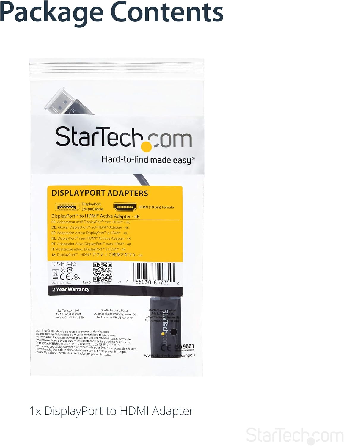 StarTech.com DP2HD4KS DisplayPort to HDMI 4K Audio/Video Converter 4K30Hz 4K HDMI Single