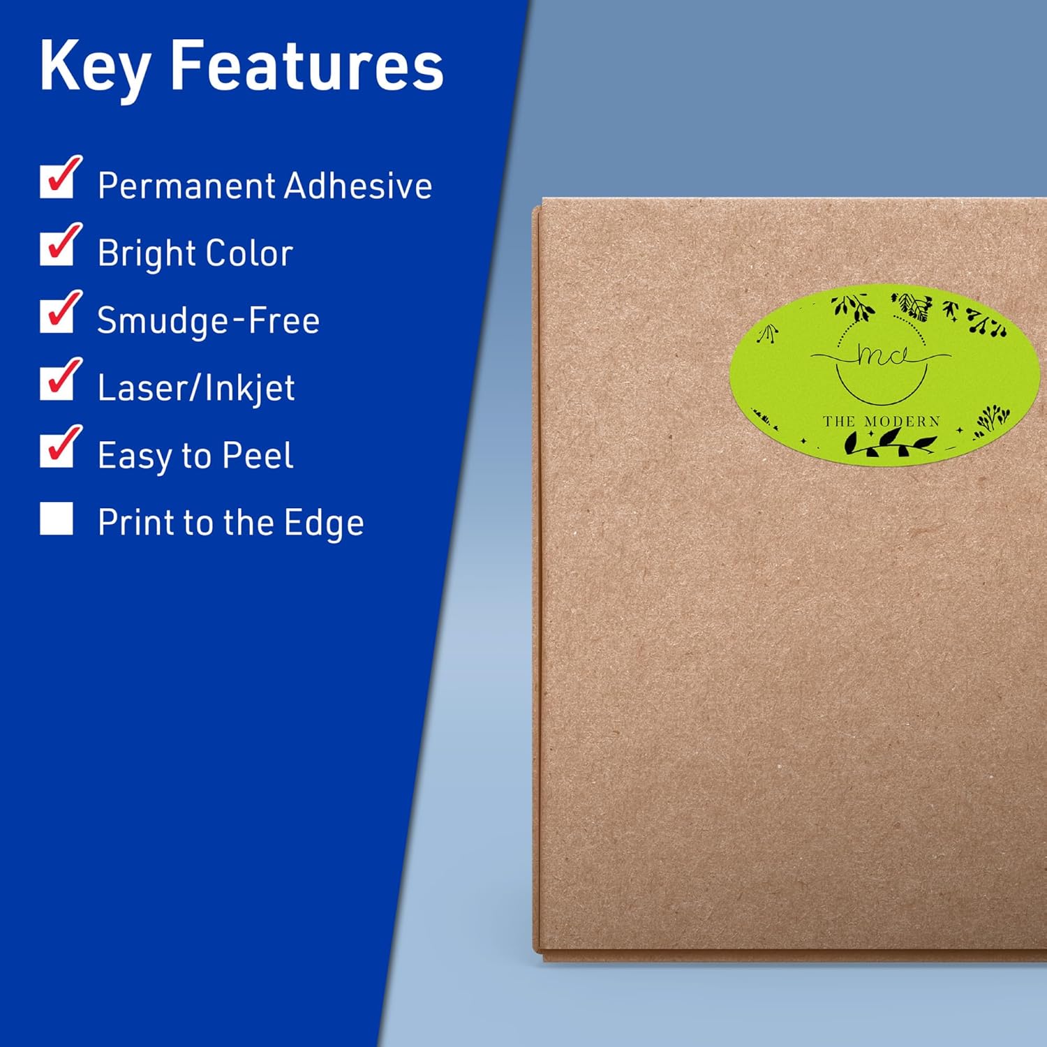 Avery Printable Oval Labels, Sure Feed Technology, 4-1/4" x 2-1/2", Bright Green Labels, Laser/Inkjet Printable, 60 Total