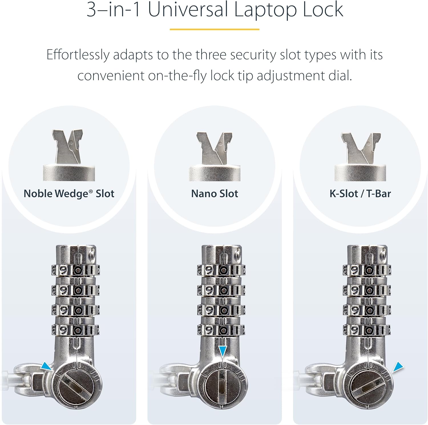 StarTech.com Universal 3-in-1 Laptop Lock 6.6ft (2m) Security Cable