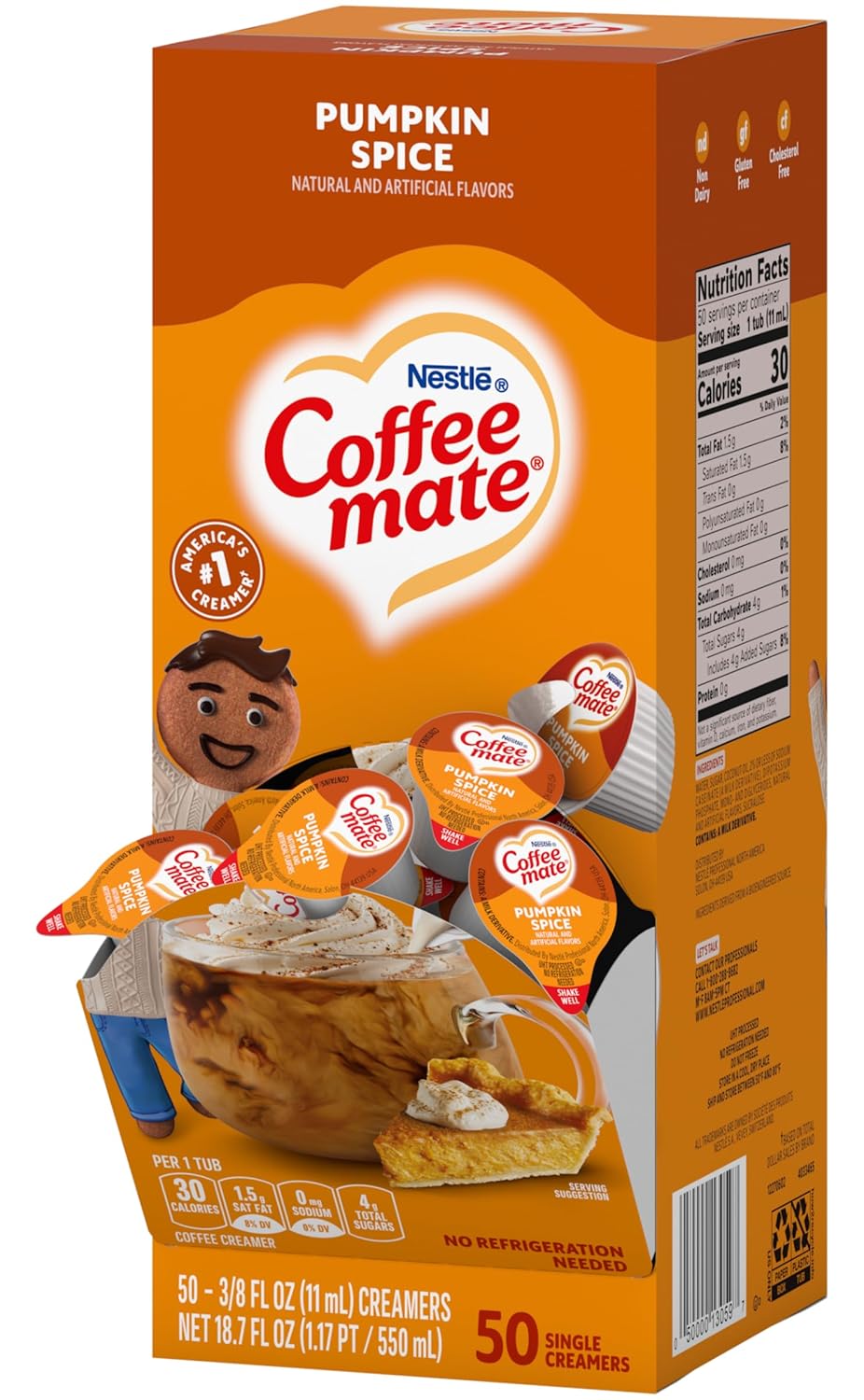 Nestle, Pumpkin Spice Coffee-mate Liquid Creamer Singles - Seasonal Flavor, Pack of 50