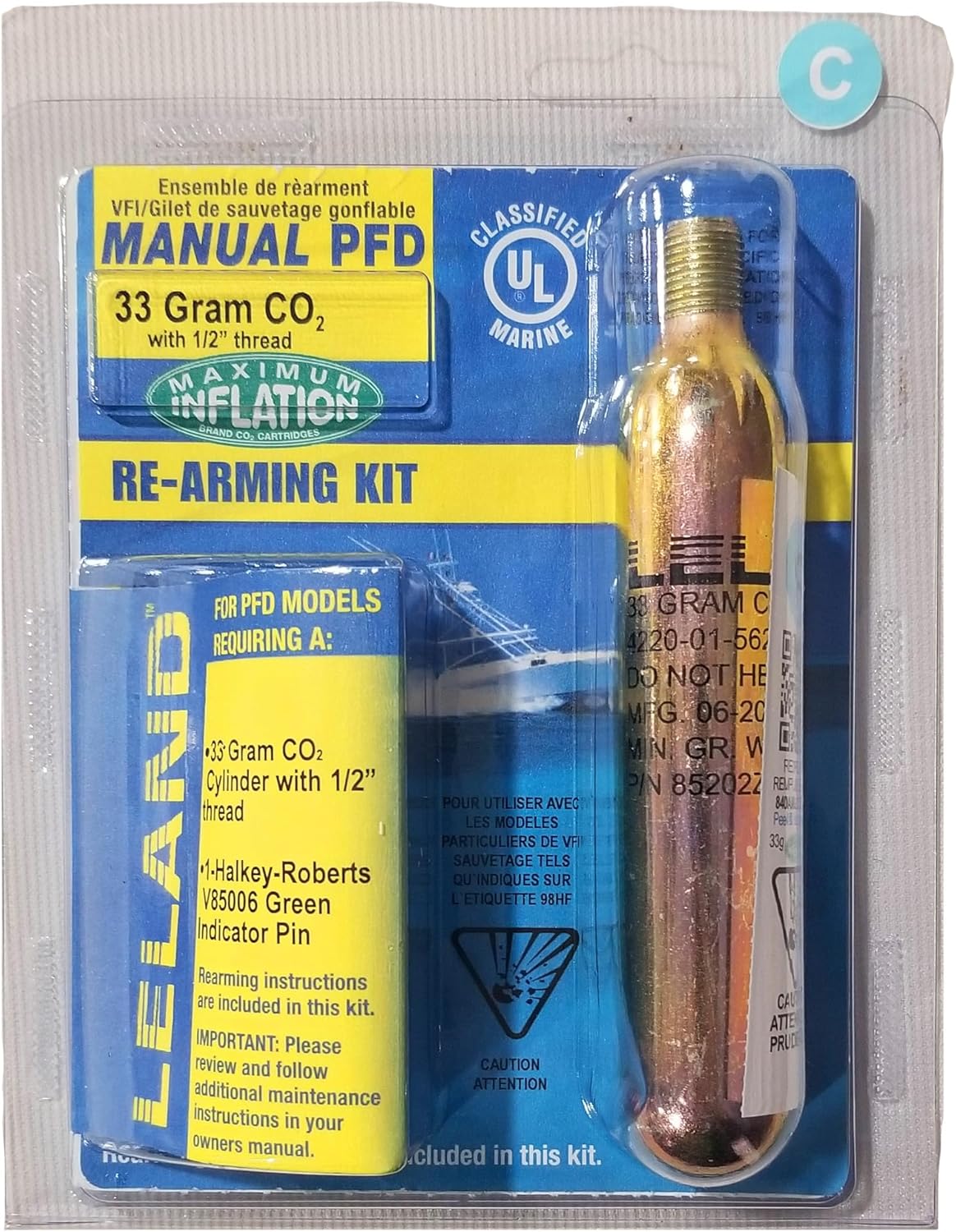 Leland 840AMU-Manual, 33 Gram CO2, 1/2", Inflatable PFD Rearming Kit