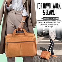 Solo New York Leather Rolling Case with Wheels - Roller Laptop Bag, Wheeled Briefcase for Women & Men, Carry On Size for Travel, Fits 15.6" Computer - Walker, Tan