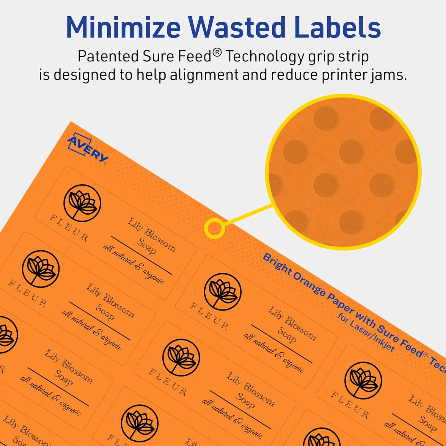 Avery Printable Rectangle Labels, Sure Feed Technology, 1" x 2.5", Bright Orange