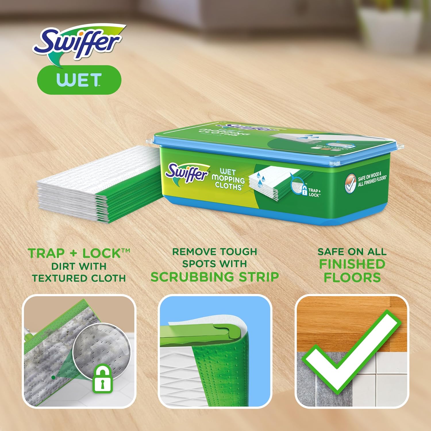 Swiffer Sweeper Wet Mopping Pad Refills for Floor Mop Open Window Fresh Scent 12 Count(Pack of 6)