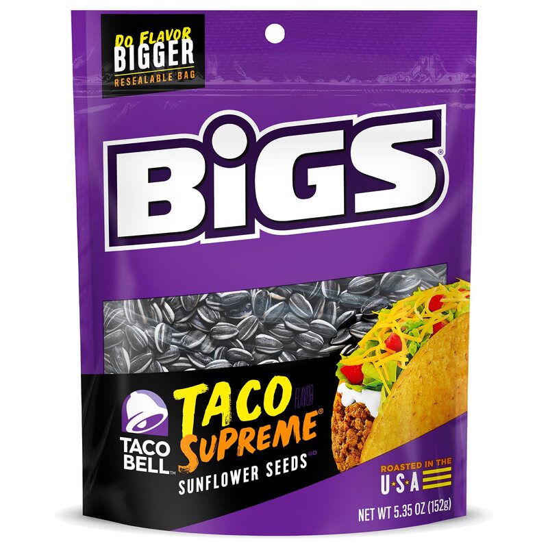 BIGS Sunflower Seeds, Taco Bell Taco Supreme Flavor, 5.35 oz. (Pack of 12)