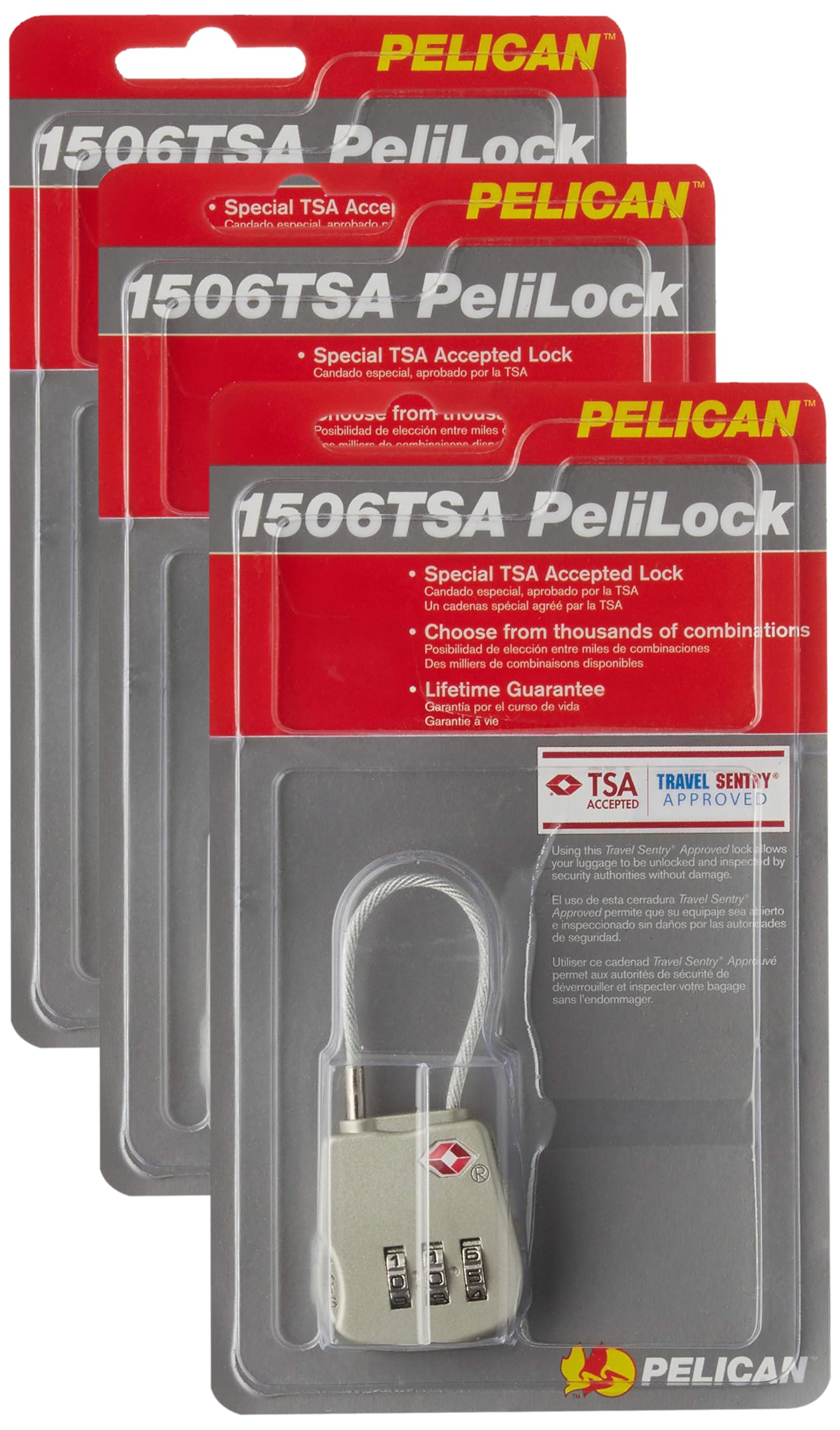 Pelican 1500-518-000 1506 TSA Lock, Gray (Pack of 3) 1 Count (Pack of 3)