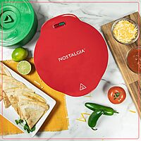 Nostalgia 6-Wedge Electric Quesadilla Maker with Extra Stuffing Latch, 8-inch, Red Original
