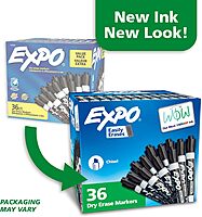 EXPO Dry Erase Markers Chisel Tip Black Low-Odor Perfect for Whiteboards Non-Porous Surfaces & Home Offices (Pack of 1 36 Count Total) 36 Count (Pack of 1)