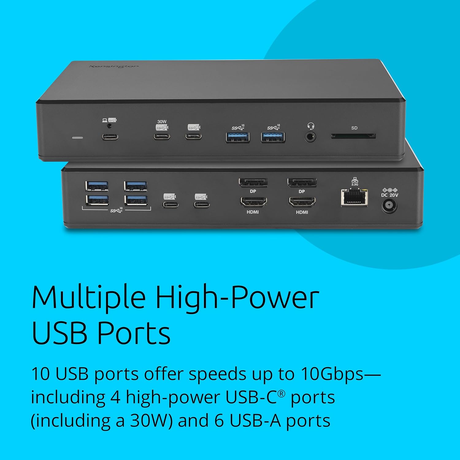 Kensington SD4880P USB-C 4k Quad Monitor Docking Station, 6 x USB-A & 4 x USB-C, 2Gbps Ethernet, 100W PD, Audio Jack