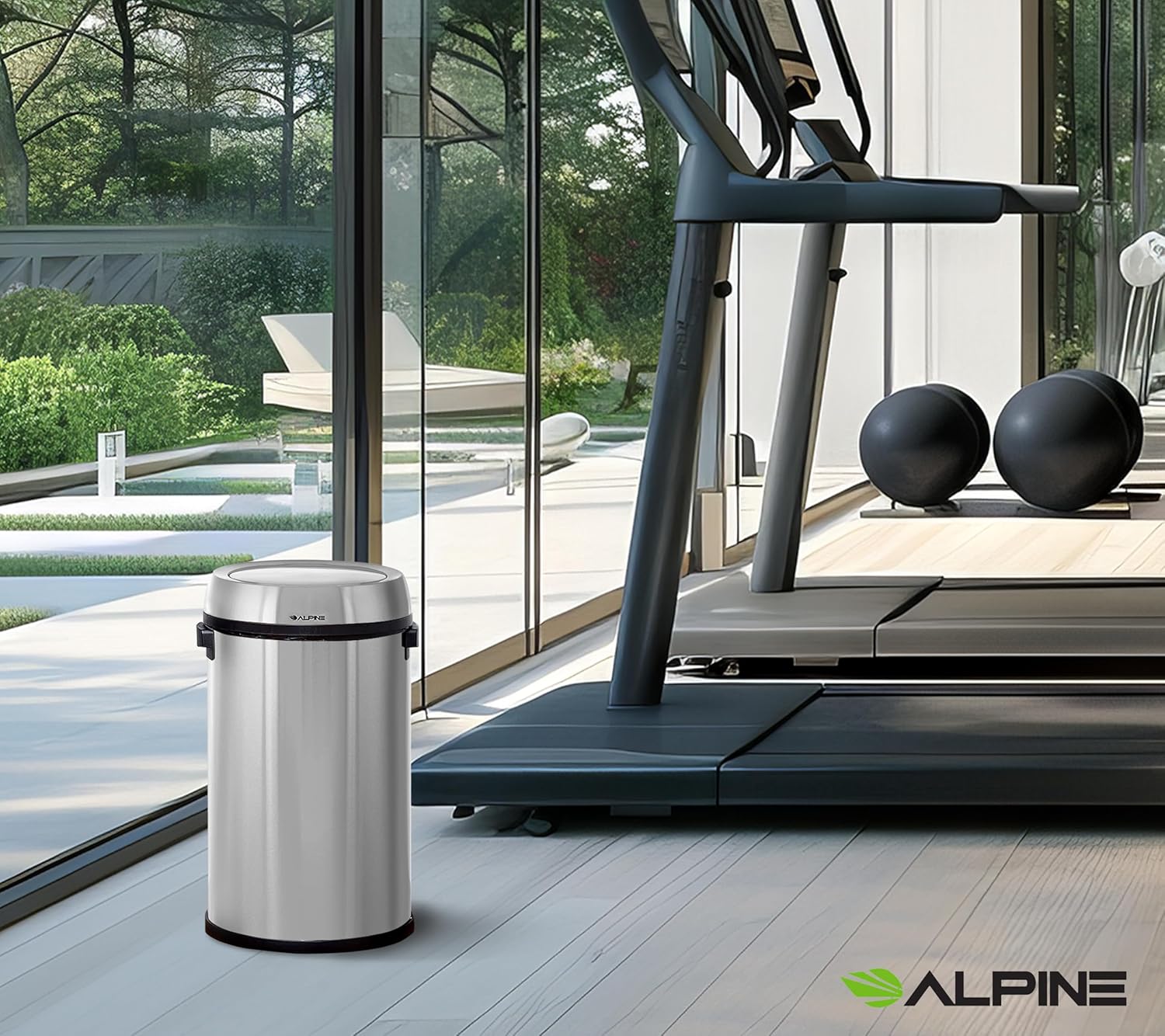 Alpine 17-Gallon Stainless Steel Swing Top Trash Can – Commercial Grade Round Garbage Bin with Odor Control Lid