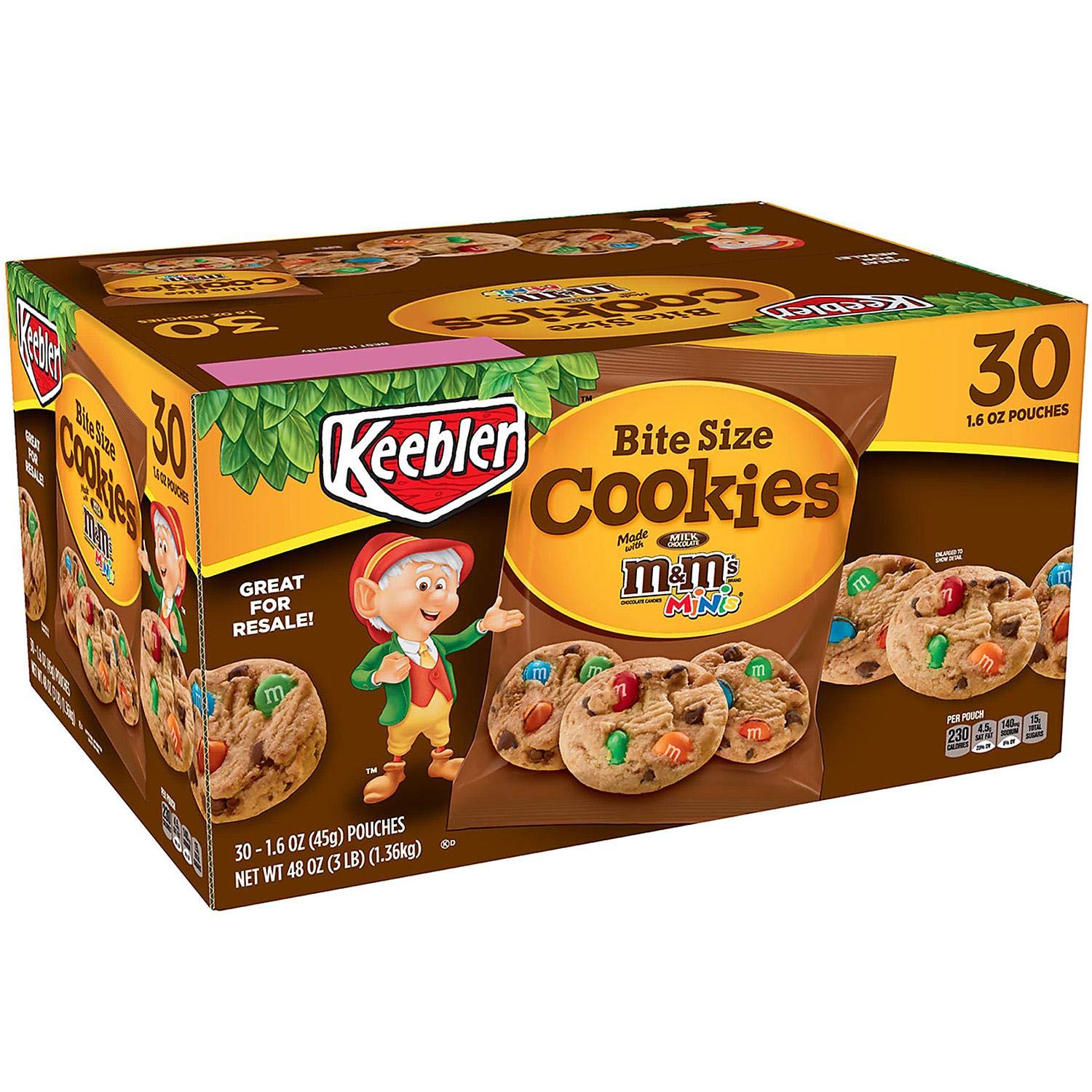 Keebler M&M Cookie Packs, 1.6 Oz, Box Of 30