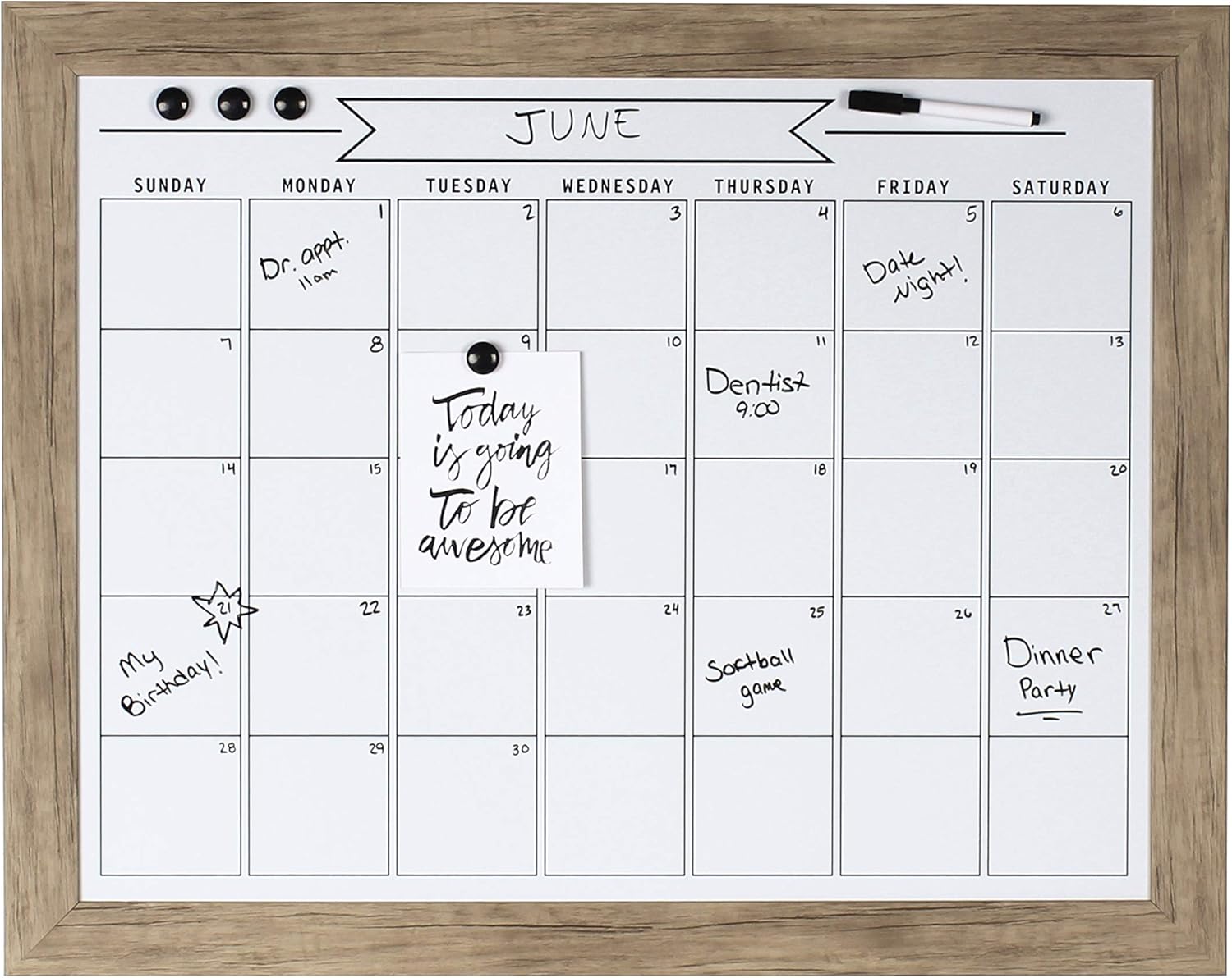 DESIGNOVATION Beatrice Framed Magnetic Dry-Erase Monthly Calendar