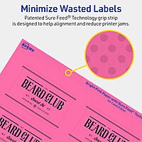 Avery Printable Rectangle Labels, Sure Feed Technology, 2" x 3", Bright Pink, Print-to-the-Edge, Laser/Inkjet Printable