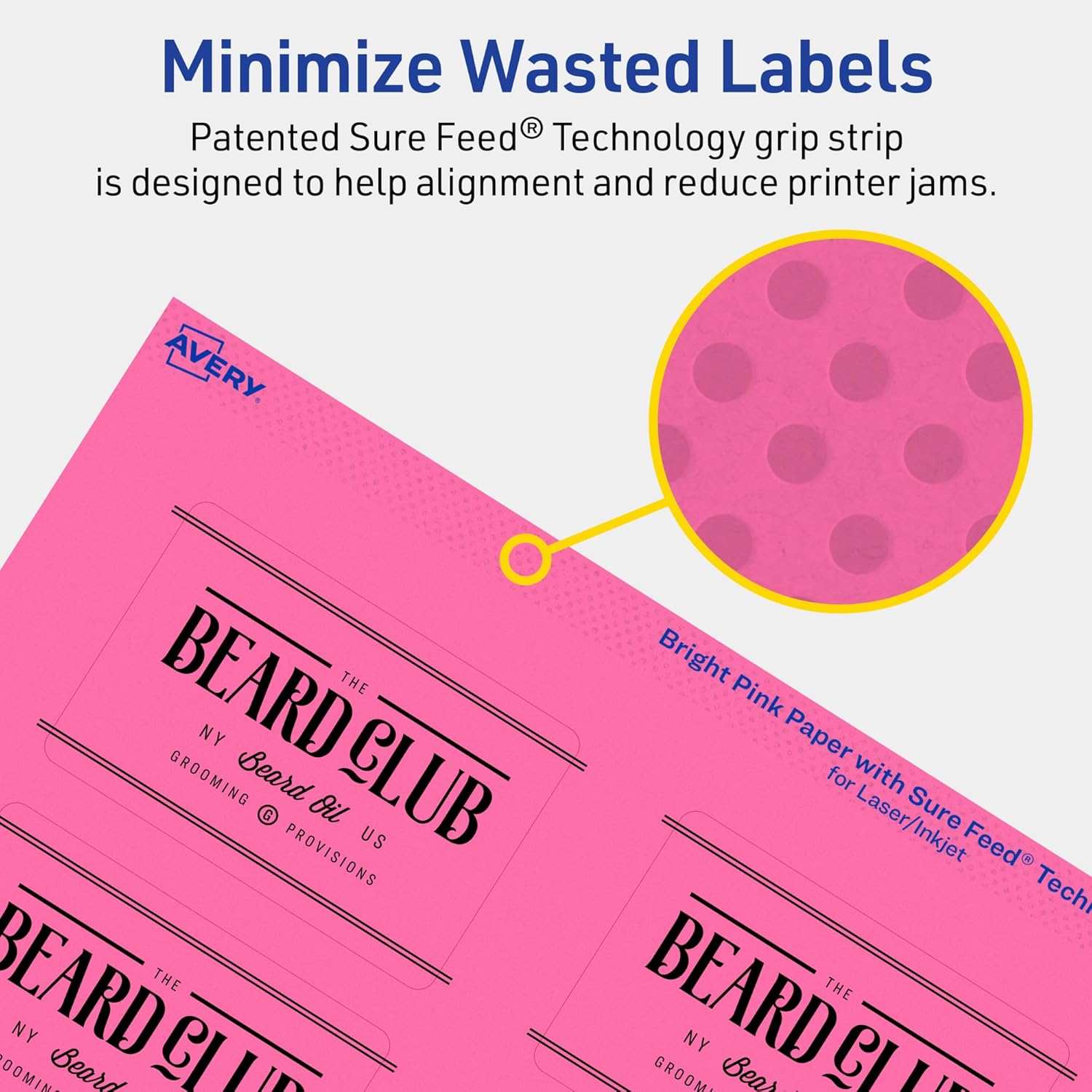 Avery Printable Rectangle Labels, Sure Feed Technology, 2" x 3", Bright Pink, Print-to-the-Edge, Laser/Inkjet Printable