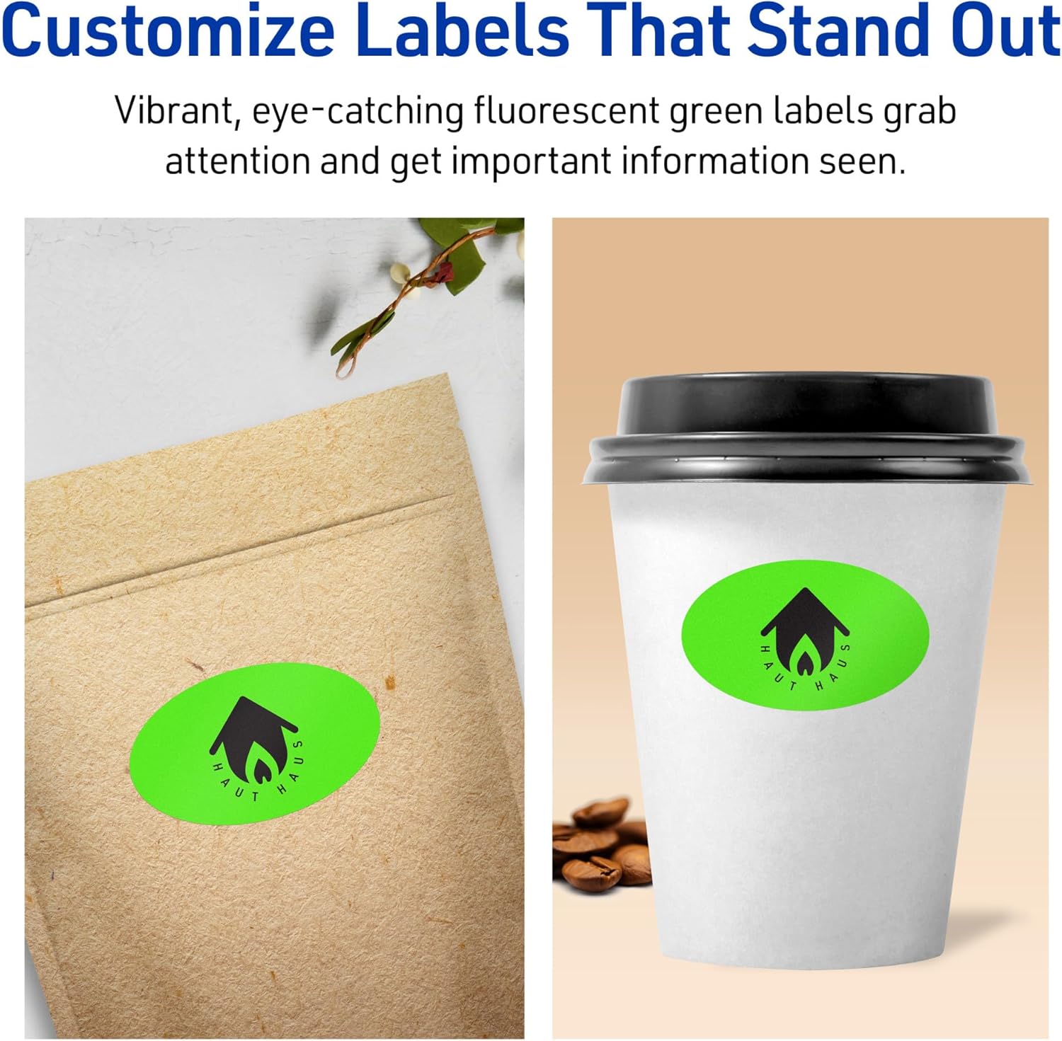 Avery Printable Oval Labels, Sure Feed Technology, 1" x 2", Neon Green Labels, Print-to-The-Edge, Laser/Inkjet Printable