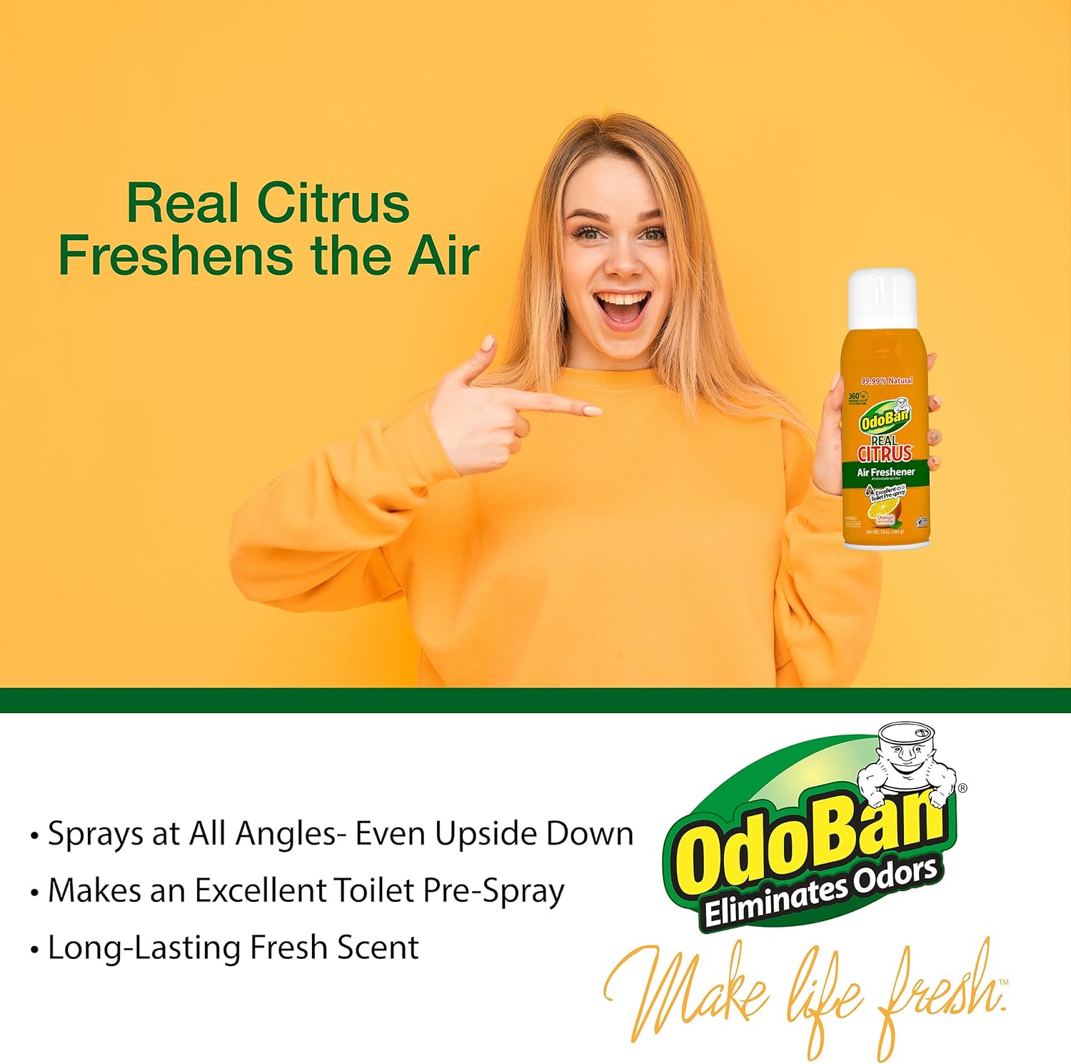 OdoBan Aroma Eliminator, 360-Degree Continuous Spray Natural Oil Real Citrus Air Freshener, Toilet Spray, Made in the USA