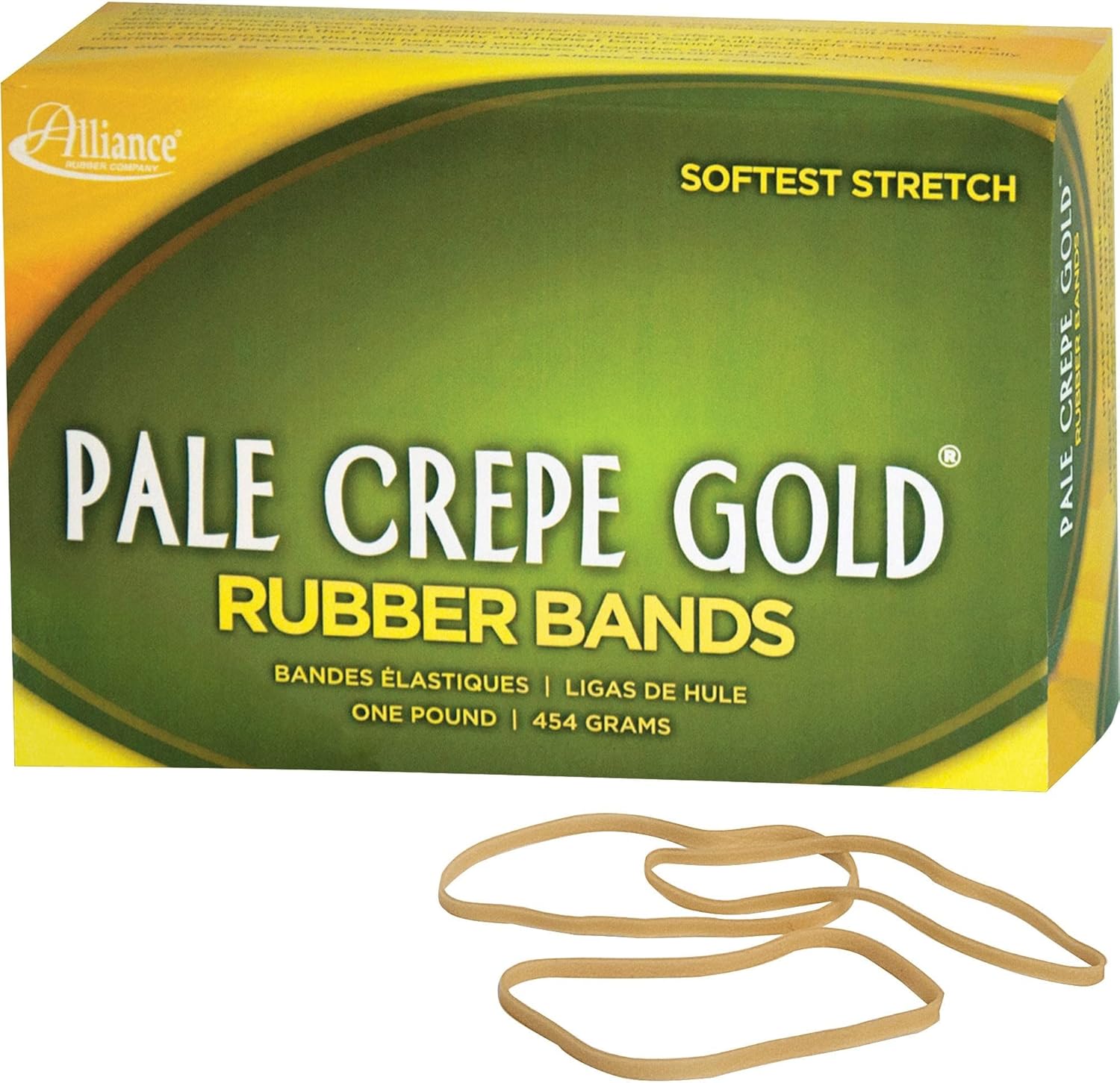 Alliance Rubber 20335 Pale Crepe Gold Rubber Bands Size #33, 1 lb Box Contains Approx. 970 Bands (3 1/2" x 1/8"