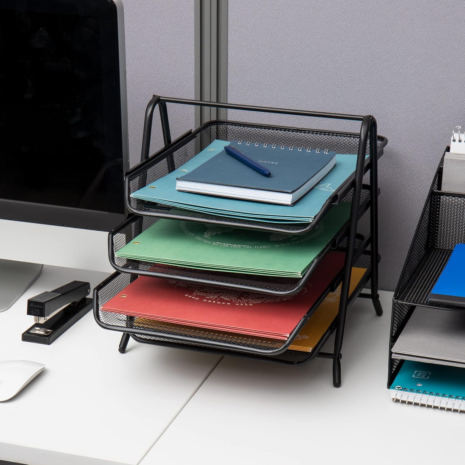 MIND READER 4-Tier Metal Mesh Paper Tray Desktop Organizer