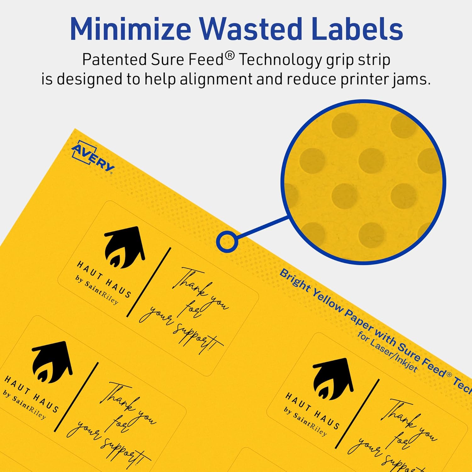 Avery Printable Rectangle Labels, Sure Feed Technology, 1-1/2" x 2-3/4", Bright Yellow, Print-to-The-Edge, Laser/Inkjet