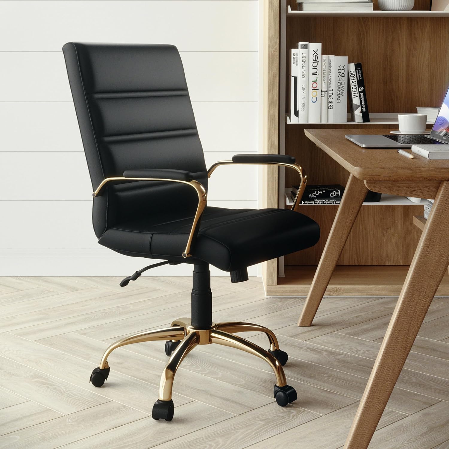 Flash Furniture Whitney Mid-Back Swivel LeatherSoft Desk Chair with Padded Seat and Armrests